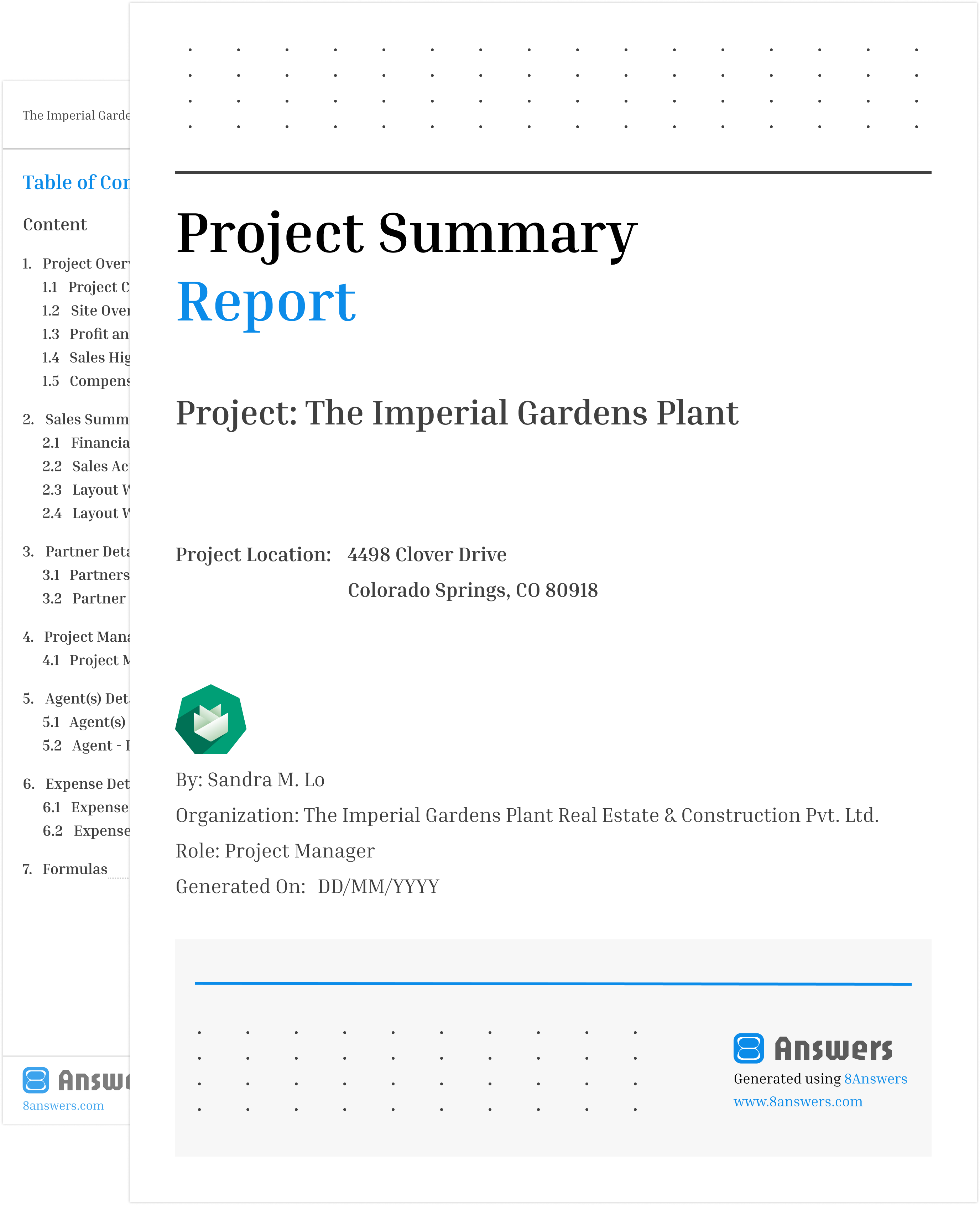 8Answers automated project report screen