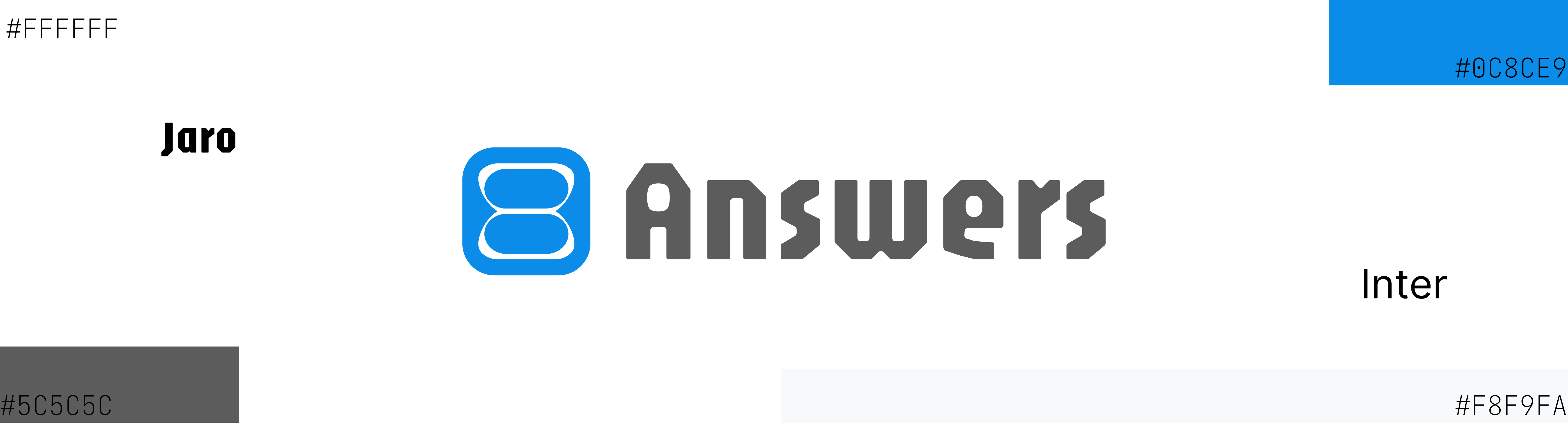 8Answers UI and logo exploration showing typography, logo mark, wordmark, and color palette