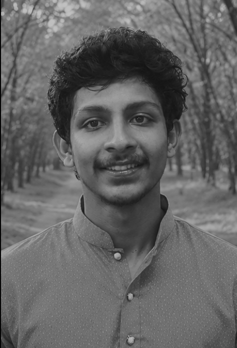Black and white portrait of Advik Solanki