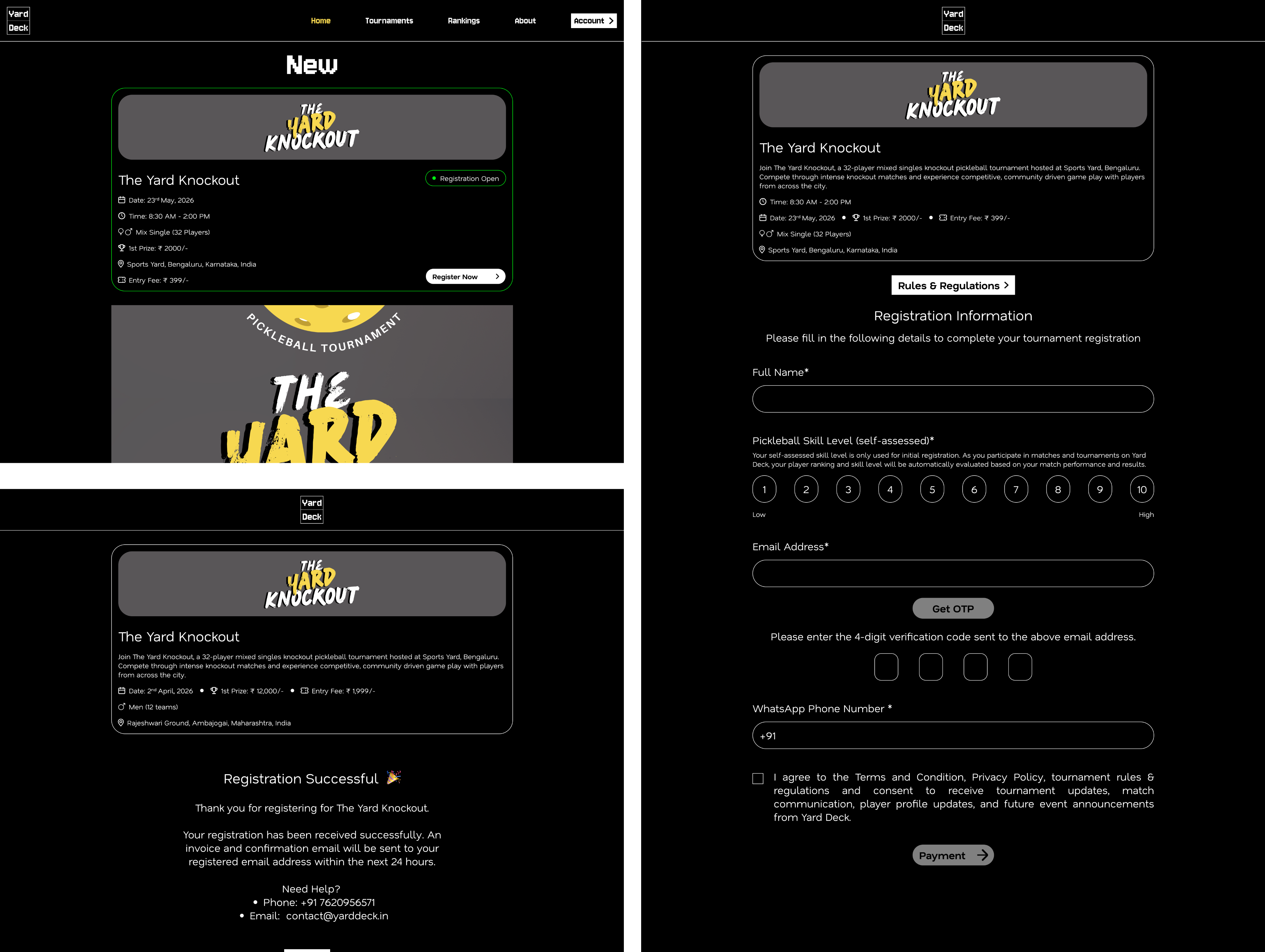 Yard Deck responsive tournament website screens
